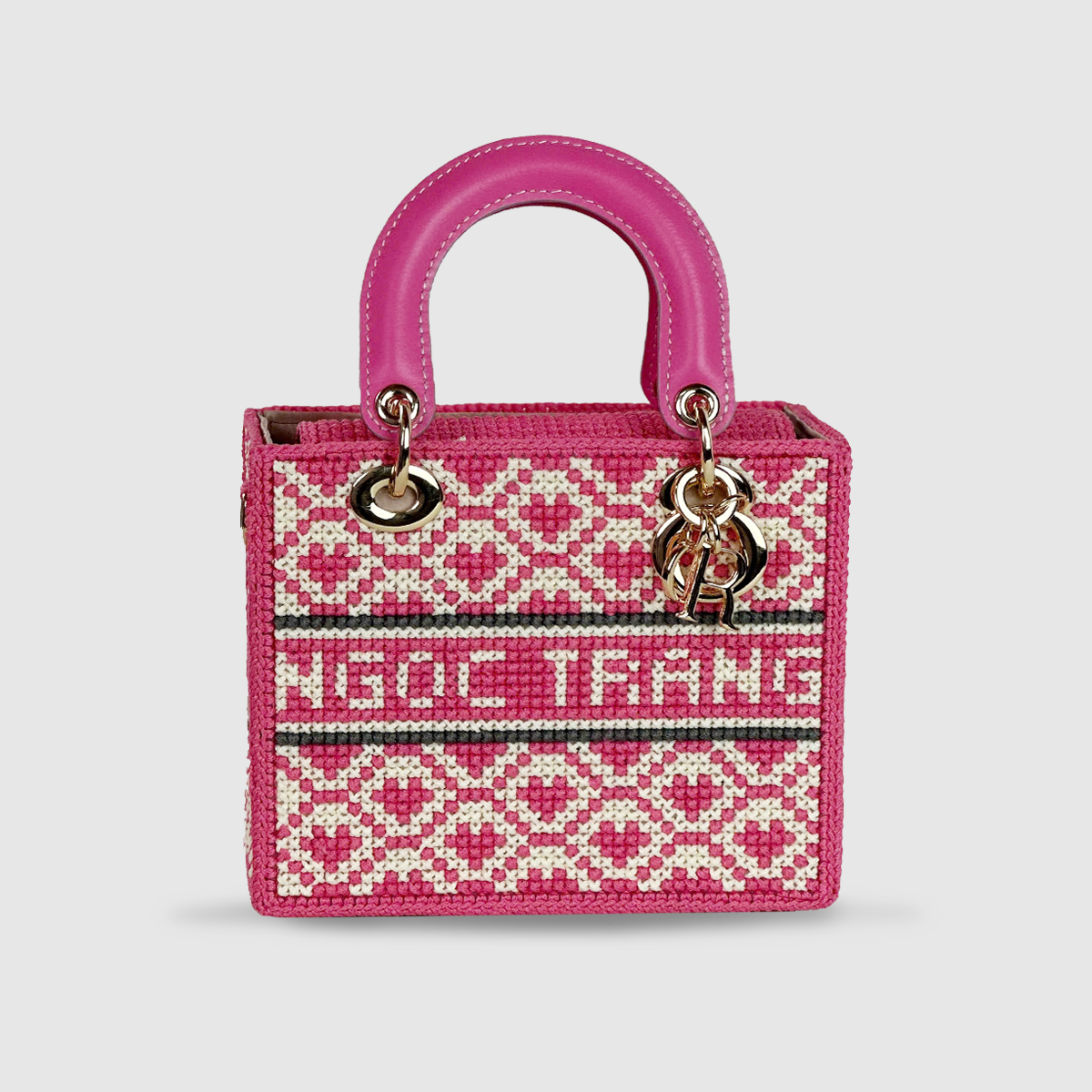 Túi Lady Handmade Phối Quai Da Họa Tiết Tên Riêng