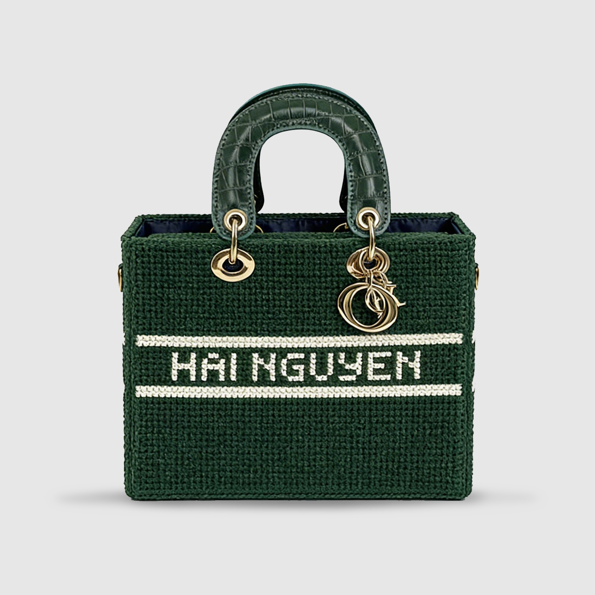 Túi Lady Mini Handmade Phối Quai Da Họa Tiết Trơn